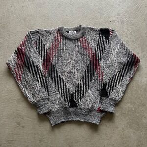 Vintage 90s JJ Cochran Sweater Size Large Gray Geometric Pullover USA Made‎